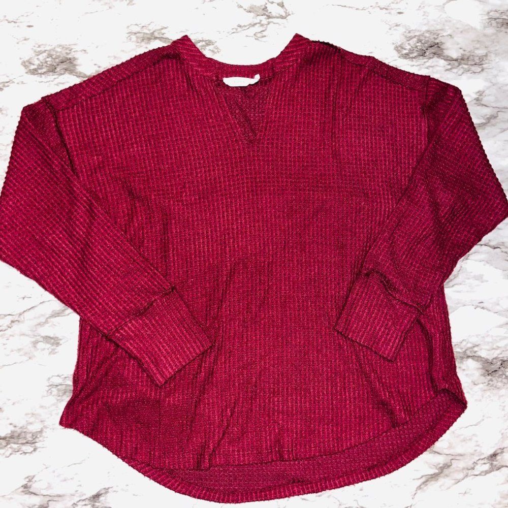 Lush Long Sleeve Sweater V-Neck Deep Wine Women L Tomato Girl Old Money Preppy